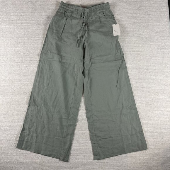 A New Day Linen Blend Wide Leg Drawstring Pocket Pants Women's Size S Beach pull - Picture 1 of 9